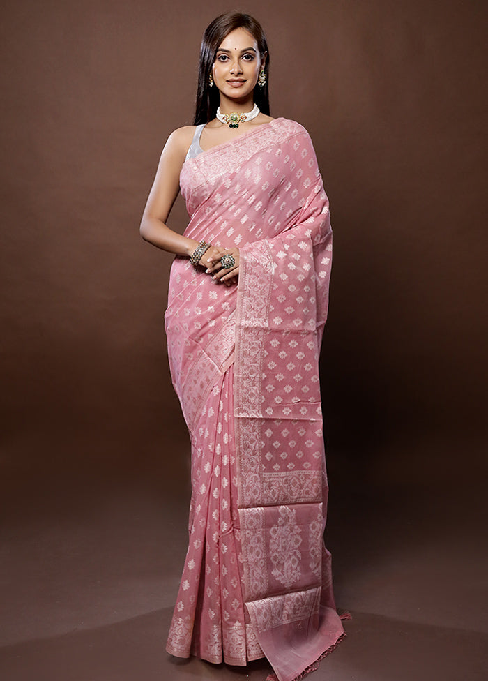 Pink Pure Cotton Saree With Blouse Piece