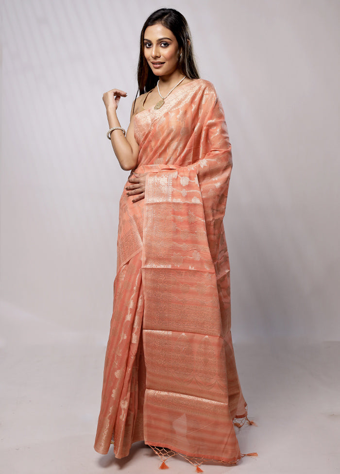 Peach Cotton Saree With Blouse Piece - Indian Silk House Agencies