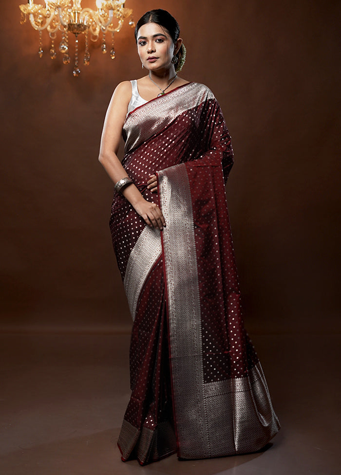 Maroon Uppada Silk Saree With Blouse Piece