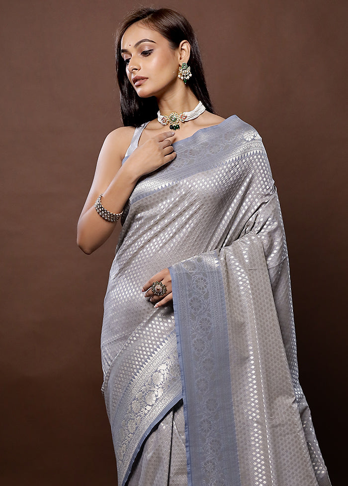 Grey Uppada Silk Saree With Blouse Piece - Indian Silk House Agencies