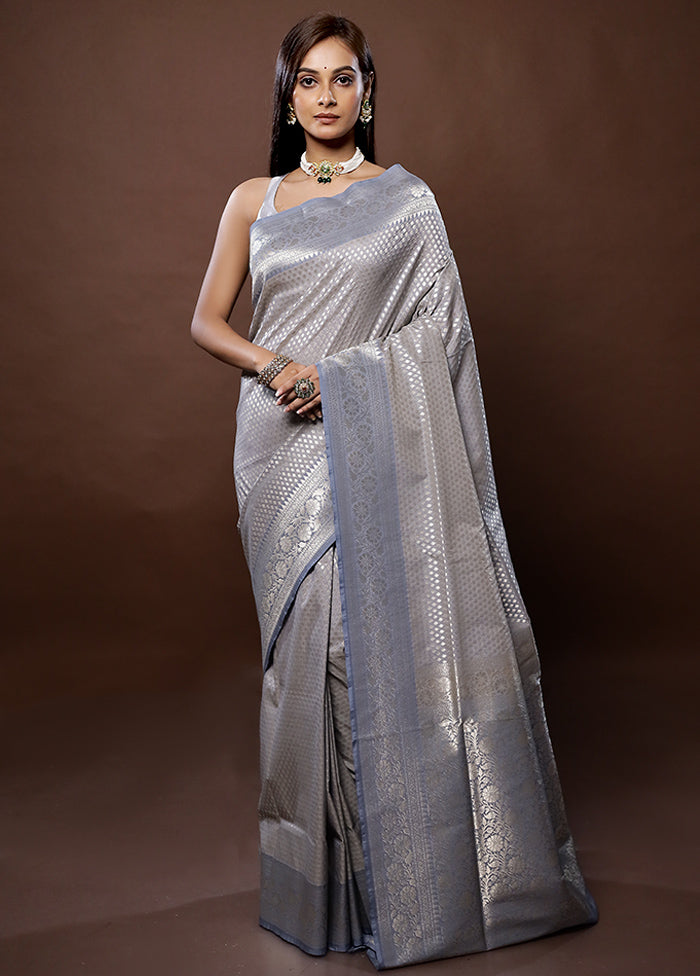 Grey Uppada Silk Saree With Blouse Piece - Indian Silk House Agencies