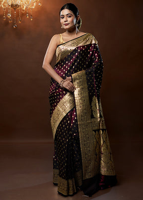 Purple Handloom Banarasi Pure Silk Saree With Blouse Piece