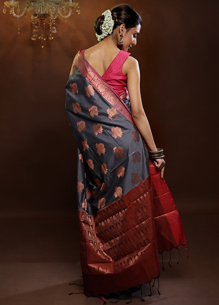 Grey Dupion Silk Saree With Blouse Piece - Indian Silk House Agencies