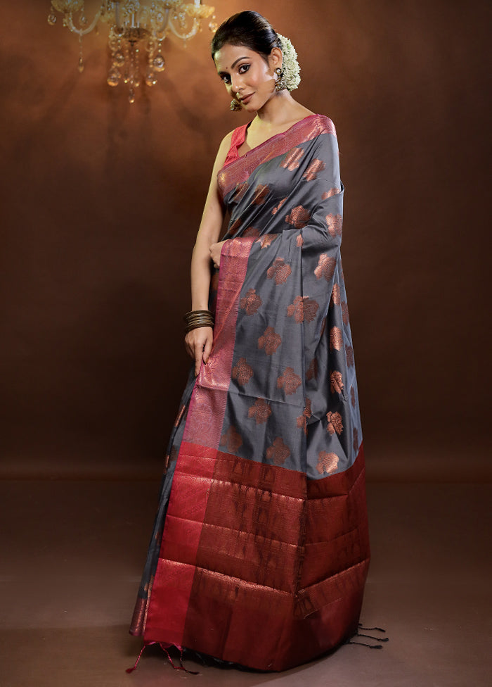 Grey Dupion Silk Saree With Blouse Piece - Indian Silk House Agencies