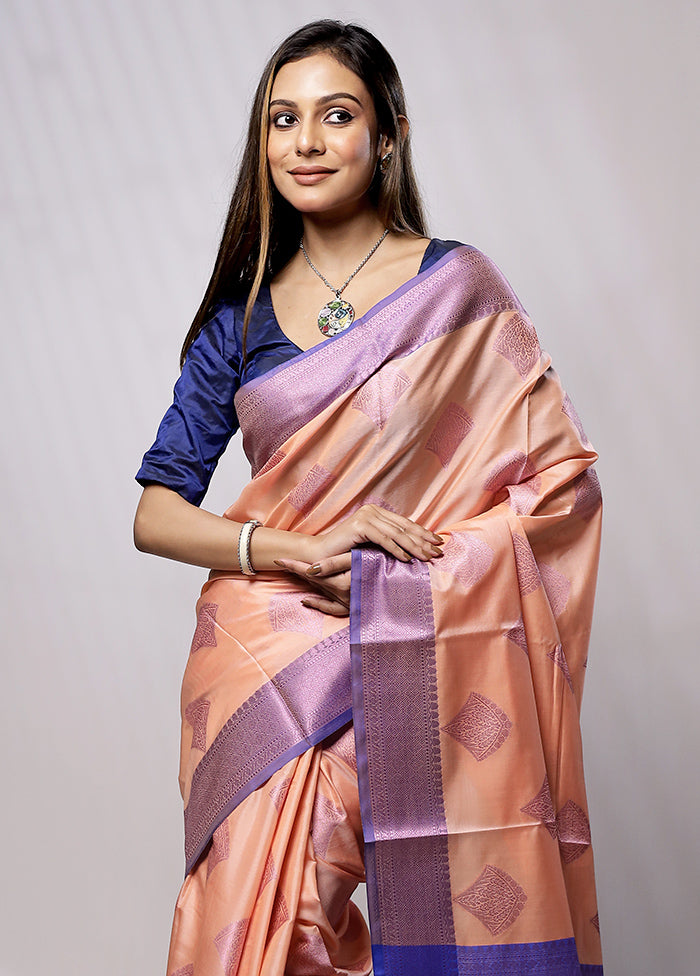 Peach Dupion Silk Saree With Blouse Piece