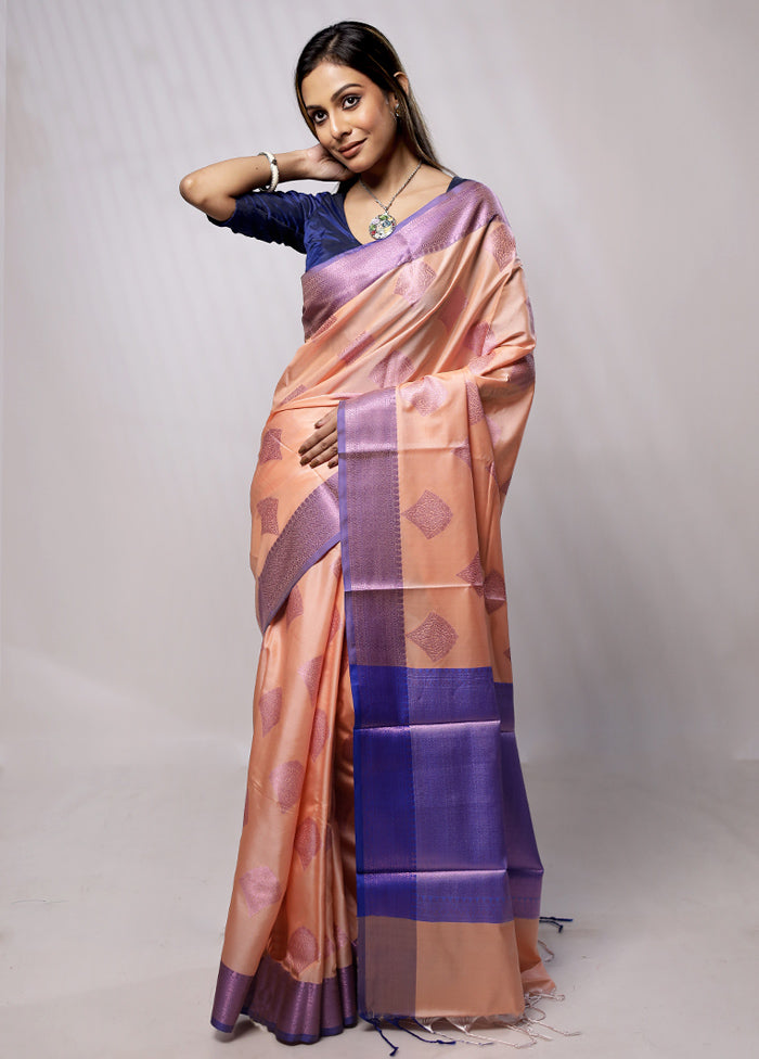 Peach Dupion Silk Saree With Blouse Piece