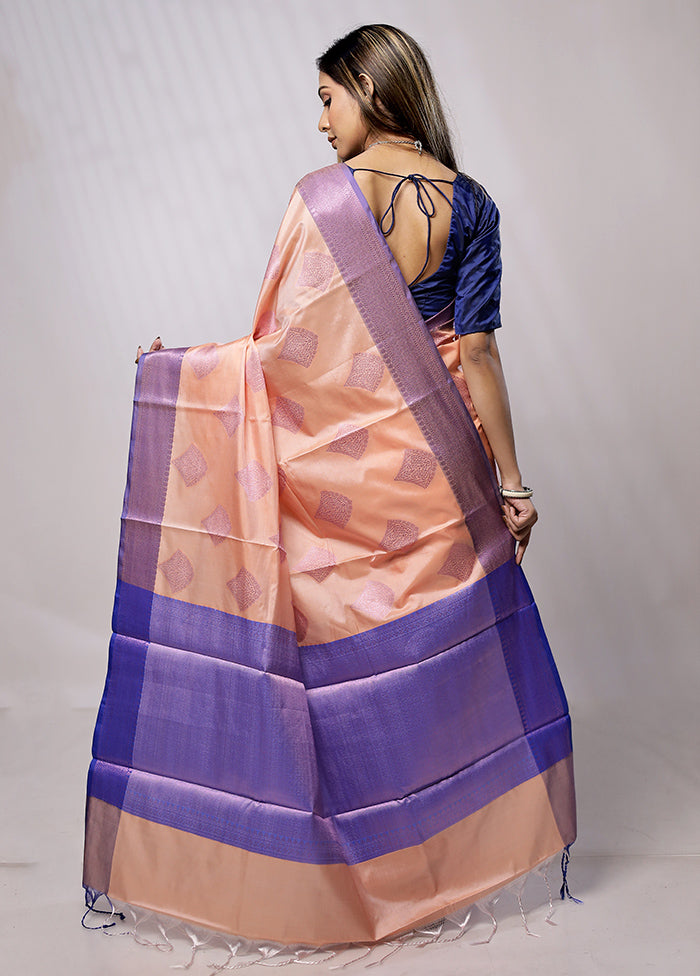 Peach Dupion Silk Saree With Blouse Piece