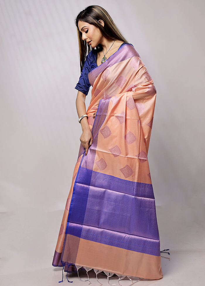 Peach Dupion Silk Saree With Blouse Piece