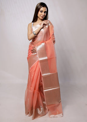 Peach Kora Silk Saree With Blouse Piece - Indian Silk House Agencies