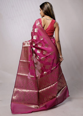 Pink Kora Silk Saree With Blouse Piece