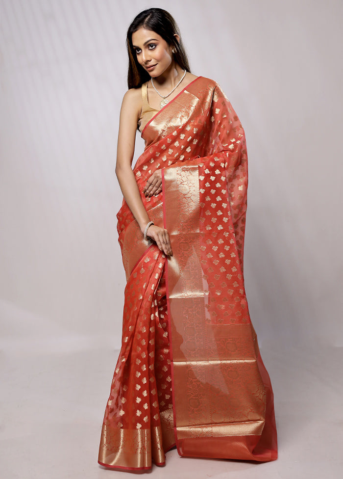 Peach Organza Saree With Blouse Piece