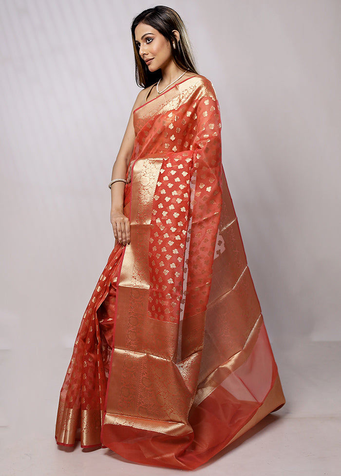 Peach Organza Saree With Blouse Piece - Indian Silk House Agencies