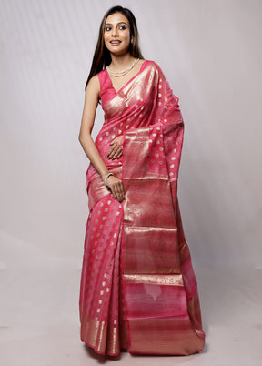 Pink Kora Silk Saree With Blouse Piece