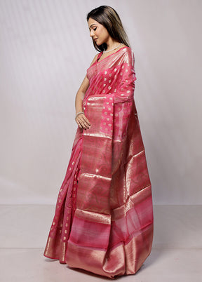 Pink Kora Silk Saree With Blouse Piece