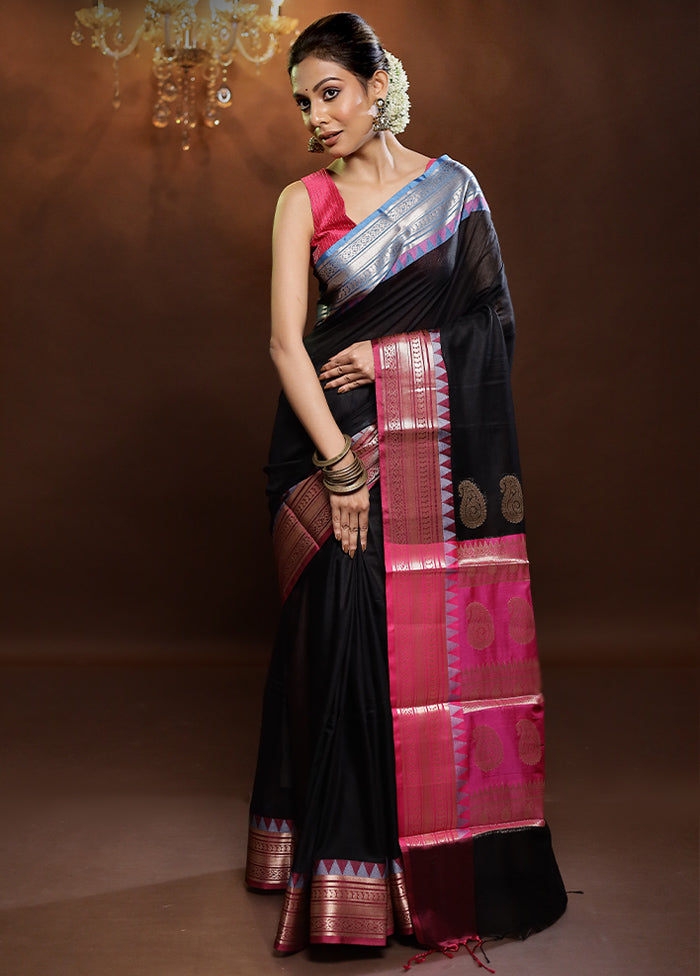 Black Cotton Saree With Blouse Piece