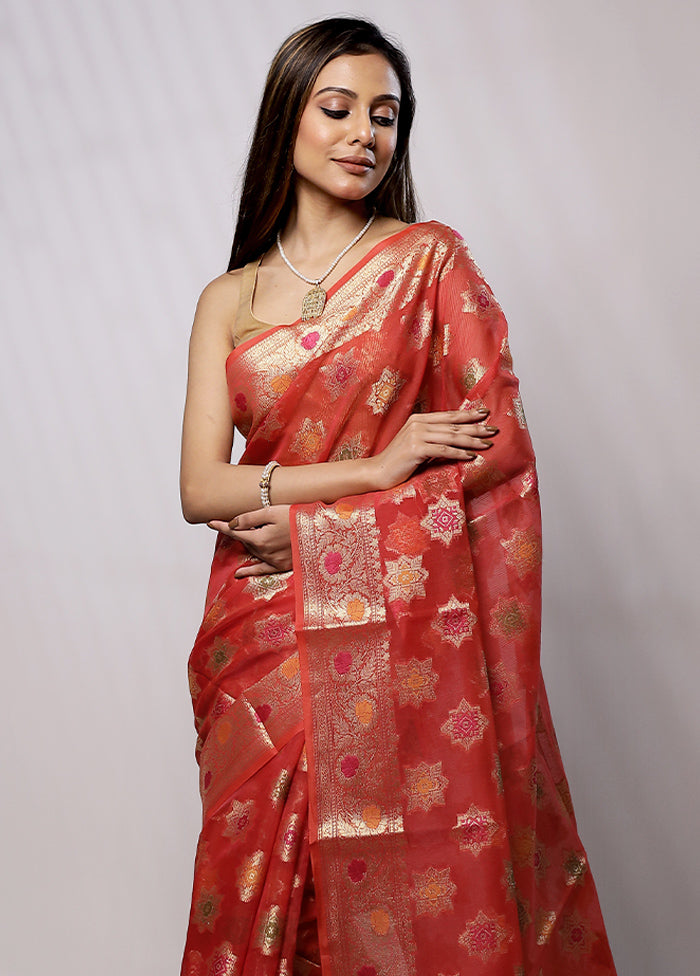 Red Cotton Saree With Blouse Piece - Indian Silk House Agencies