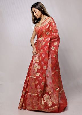 Red Cotton Saree With Blouse Piece