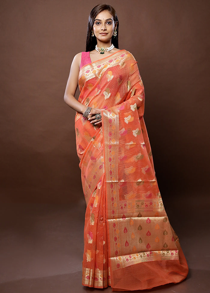 Orange Kota Cotton Saree With Blouse Piece - Indian Silk House Agencies