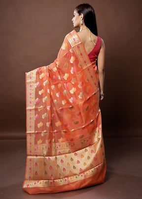 Orange Kota Cotton Saree With Blouse Piece - Indian Silk House Agencies