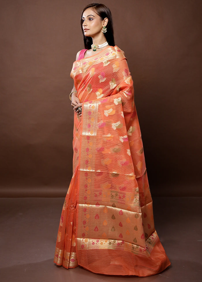 Orange Kota Cotton Saree With Blouse Piece - Indian Silk House Agencies