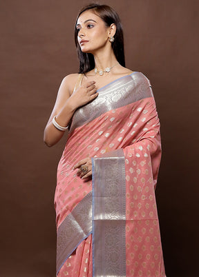 Pink Kora Silk Saree With Blouse Piece