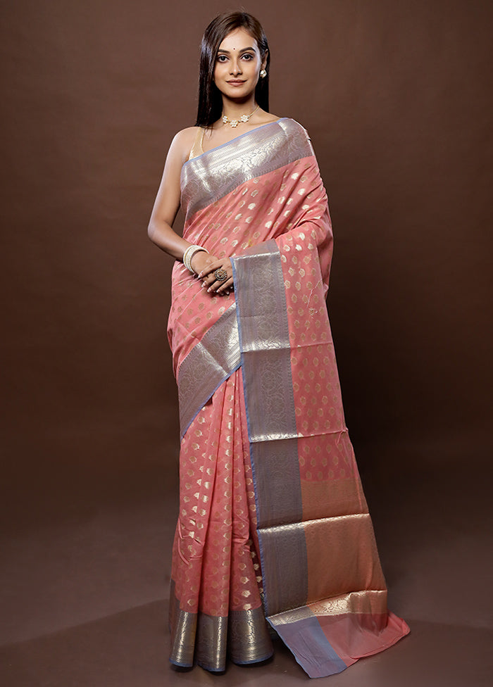 Pink Kora Silk Saree With Blouse Piece