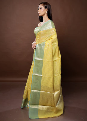 Yellow Kora Silk Saree With Blouse Piece