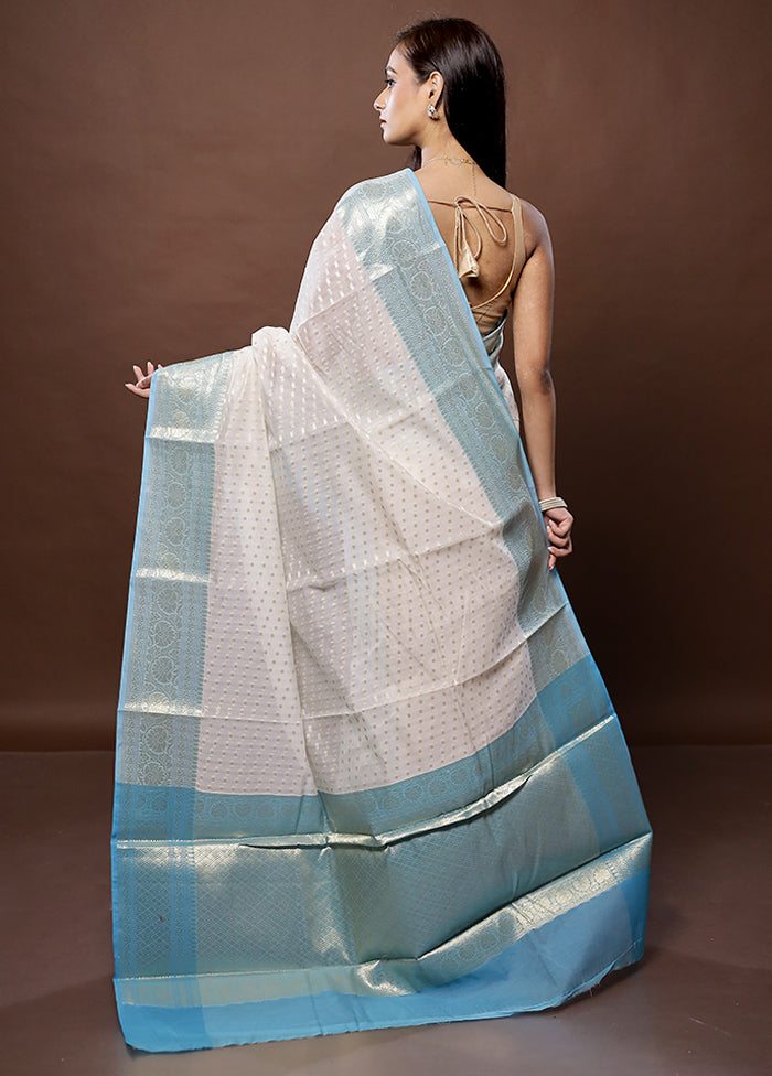 White Kora Silk Saree With Blouse Piece