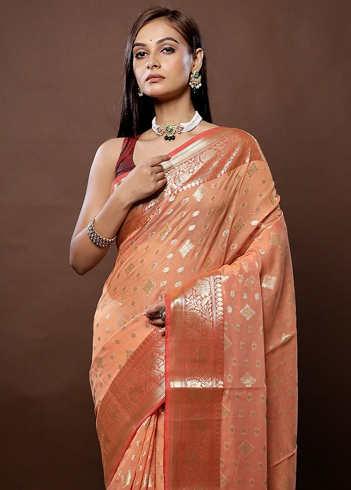 Orange Kora Silk Saree With Blouse Piece - Indian Silk House Agencies