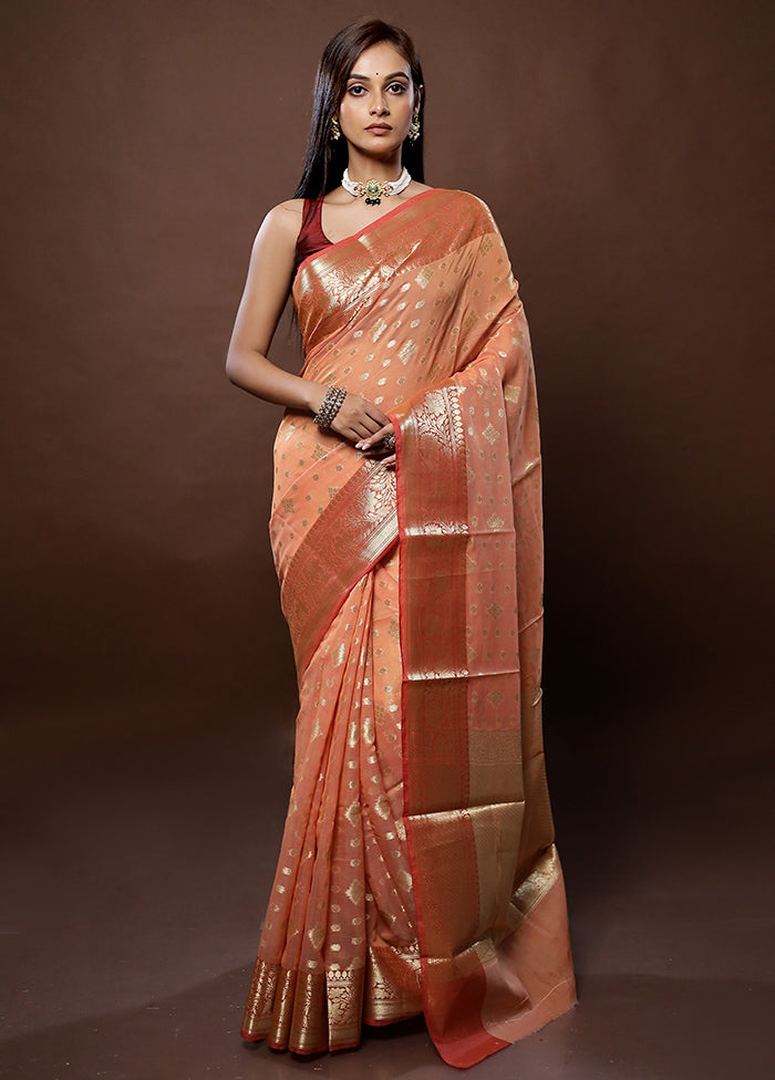 Orange Kora Silk Saree With Blouse Piece - Indian Silk House Agencies