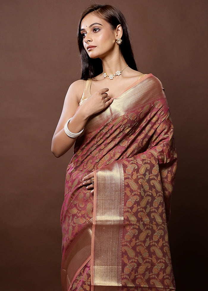 Pink Cotton Saree With Blouse Piece