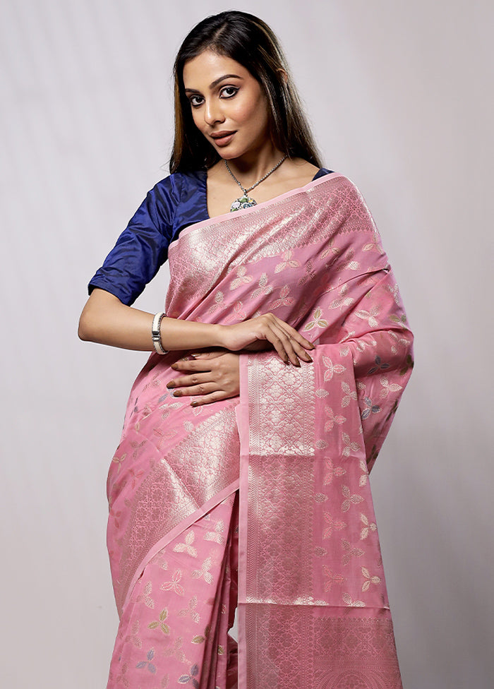 Pink Kora Silk Saree With Blouse Piece - Indian Silk House Agencies