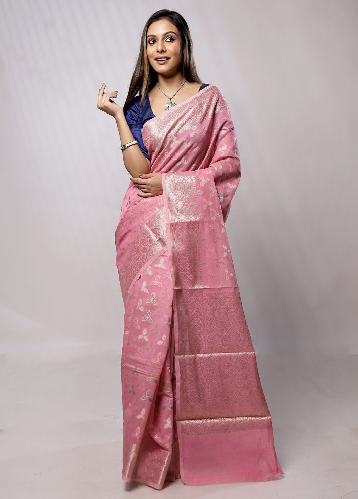 Pink Kora Silk Saree With Blouse Piece - Indian Silk House Agencies