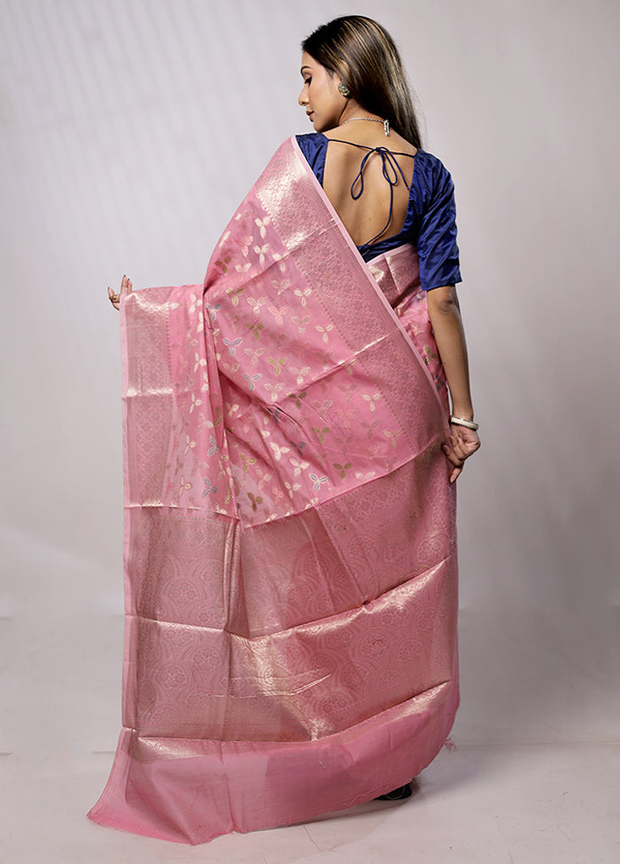 Pink Kora Silk Saree With Blouse Piece