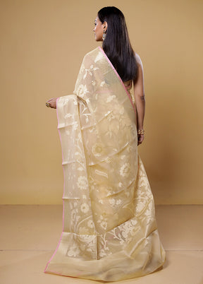 Cream Organza Saree With Blouse Piece