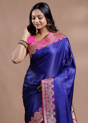 Blue Banarasi Silk Saree With Blouse Piece