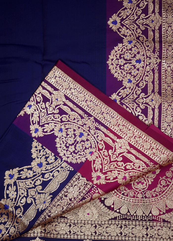 Blue Banarasi Silk Saree With Blouse Piece