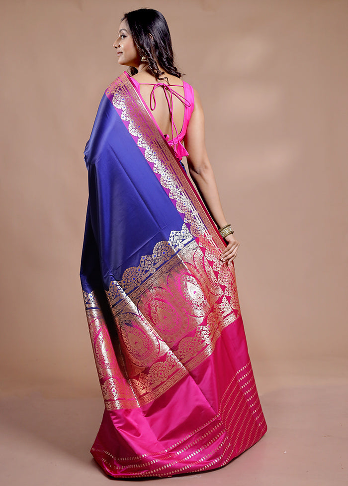 Blue Banarasi Silk Saree With Blouse Piece - Indian Silk House Agencies