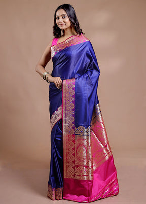 Blue Banarasi Silk Saree With Blouse Piece