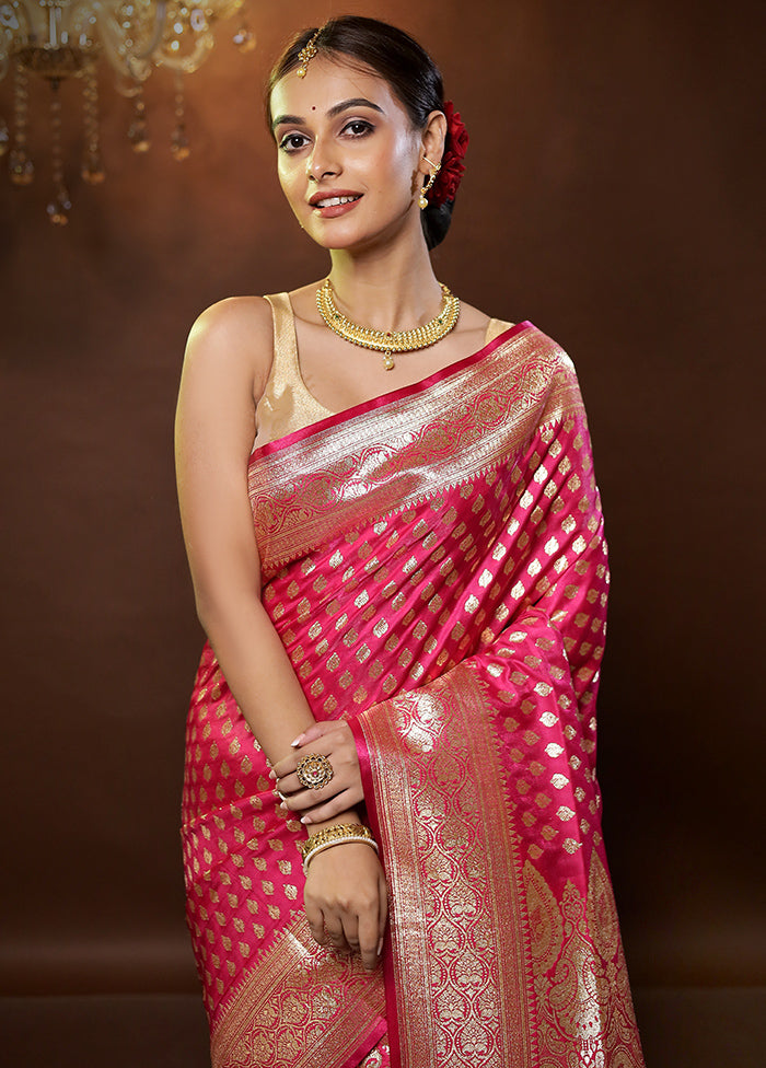 Pink Banarasi Silk Saree With Blouse Piece - Indian Silk House Agencies