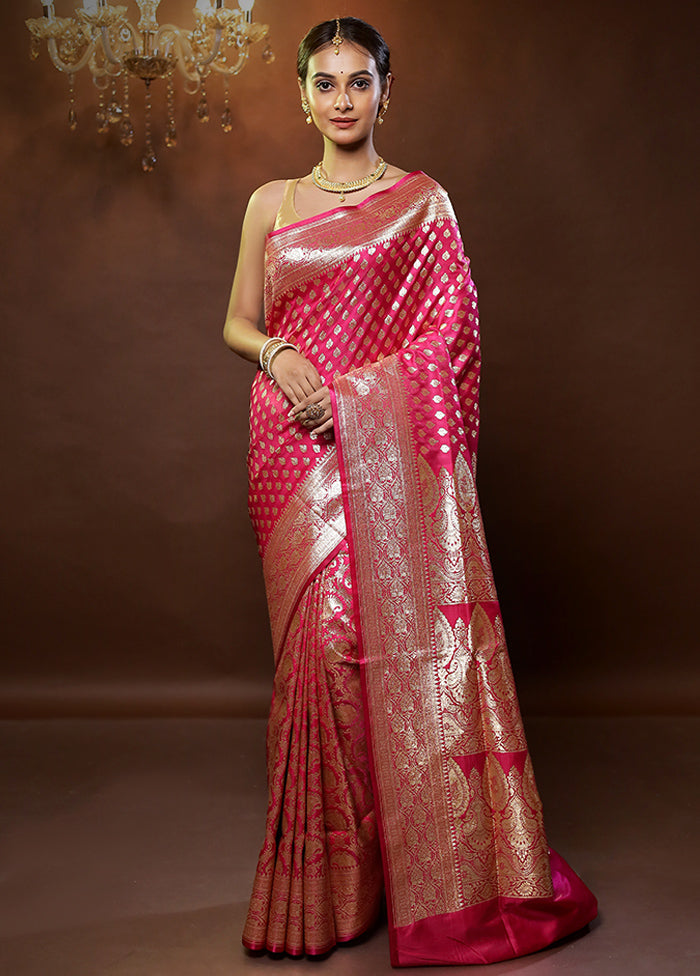 Pink Banarasi Silk Saree With Blouse Piece - Indian Silk House Agencies