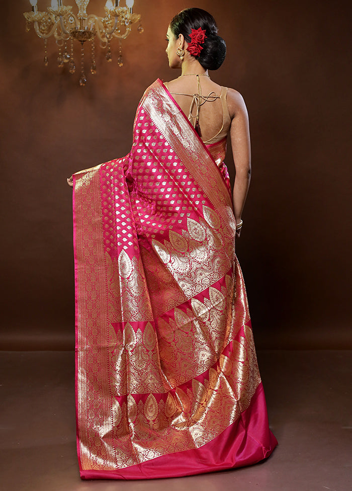 Pink Banarasi Silk Saree With Blouse Piece - Indian Silk House Agencies