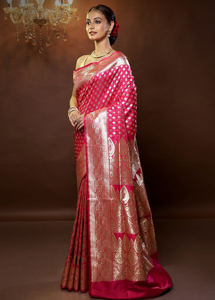 Pink Banarasi Silk Saree With Blouse Piece - Indian Silk House Agencies