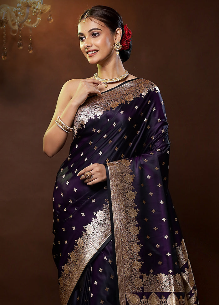 Purple Banarasi Silk Saree With Blouse Piece - Indian Silk House Agencies