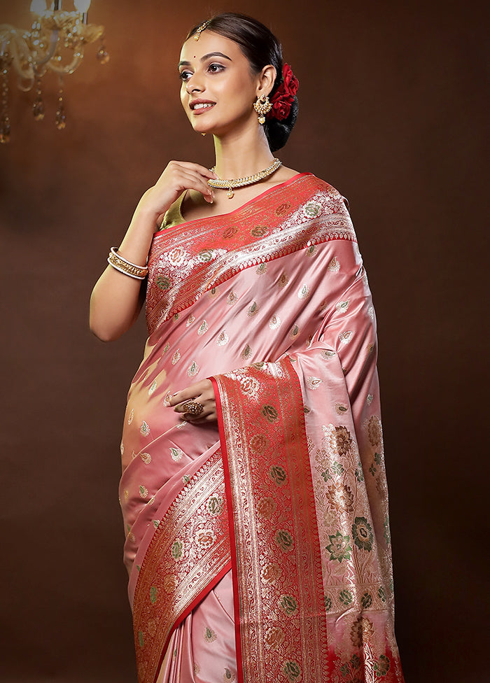 Pink Banarasi Silk Saree With Blouse Piece - Indian Silk House Agencies