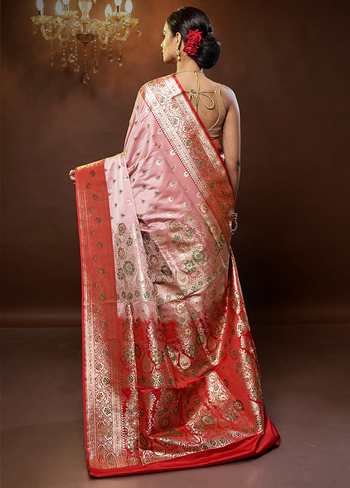 Pink Banarasi Silk Saree With Blouse Piece - Indian Silk House Agencies