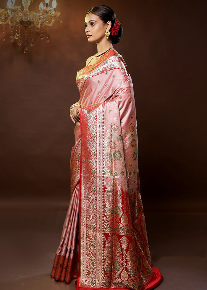 Pink Banarasi Silk Saree With Blouse Piece - Indian Silk House Agencies