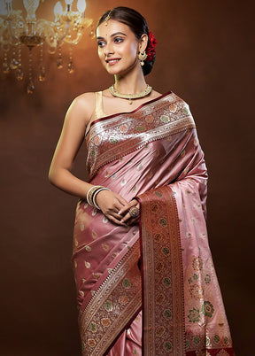 Pink Banarasi Silk Saree With Blouse Piece - Indian Silk House Agencies