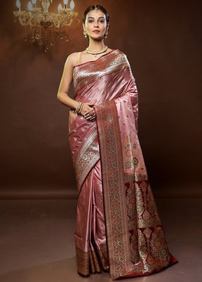 Pink Banarasi Silk Saree With Blouse Piece - Indian Silk House Agencies