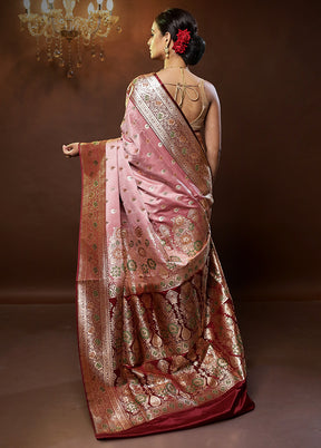 Pink Banarasi Silk Saree With Blouse Piece - Indian Silk House Agencies